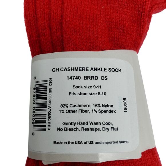 Soft Ribbed 82% Cashmere Ankle Socks Size 9-11 Warm Cozy Garnet Hill Atomic Red - Picture 6 of 6